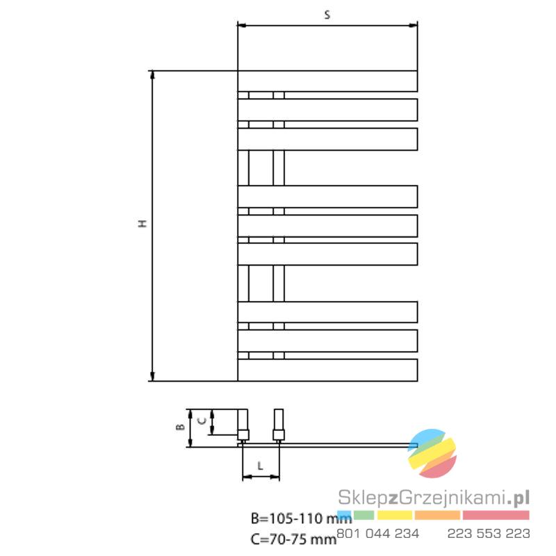 Rysunek techniczny grzejnika Bruno T CR