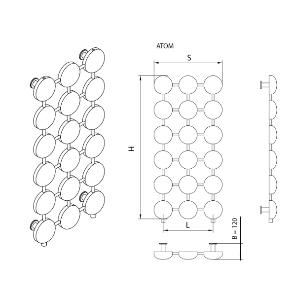 Rysunek techniczny kaloryfera Atom