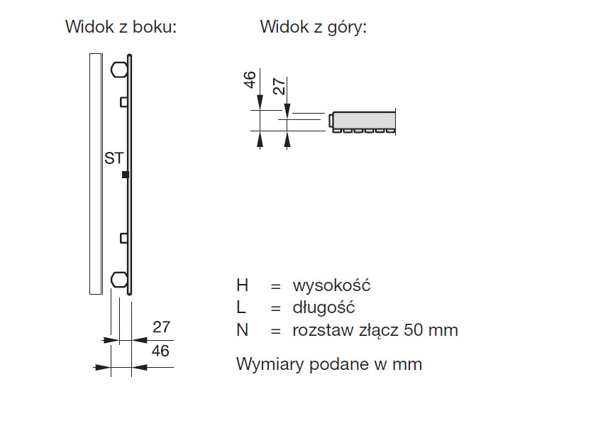 Rysunek techniczny grzejnika Zehnder AX